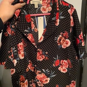 floral buttons own front tie pokadot